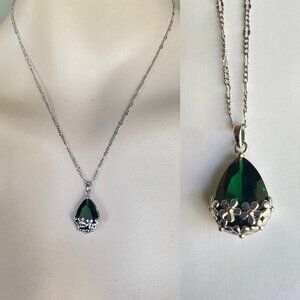 FAC Emerald Green Crystal Teardrop Pendant Necklace NWT​